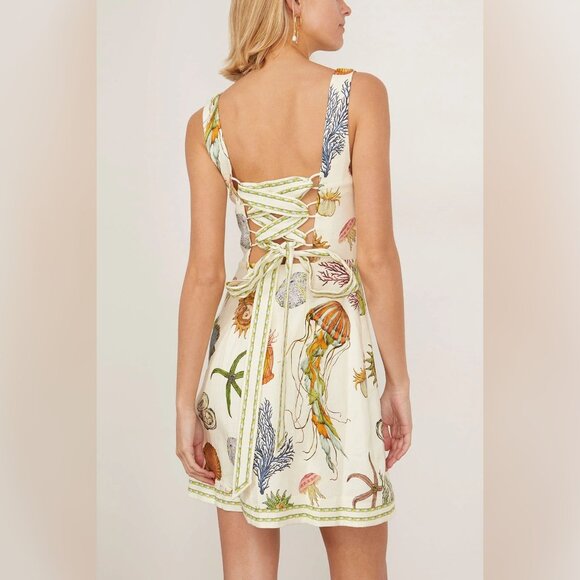 Alemais Sea Life Print Mini Dress - Cream - Picture 2 of 10